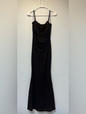 Black Sparkle Spaghetti Strap Evening Gown